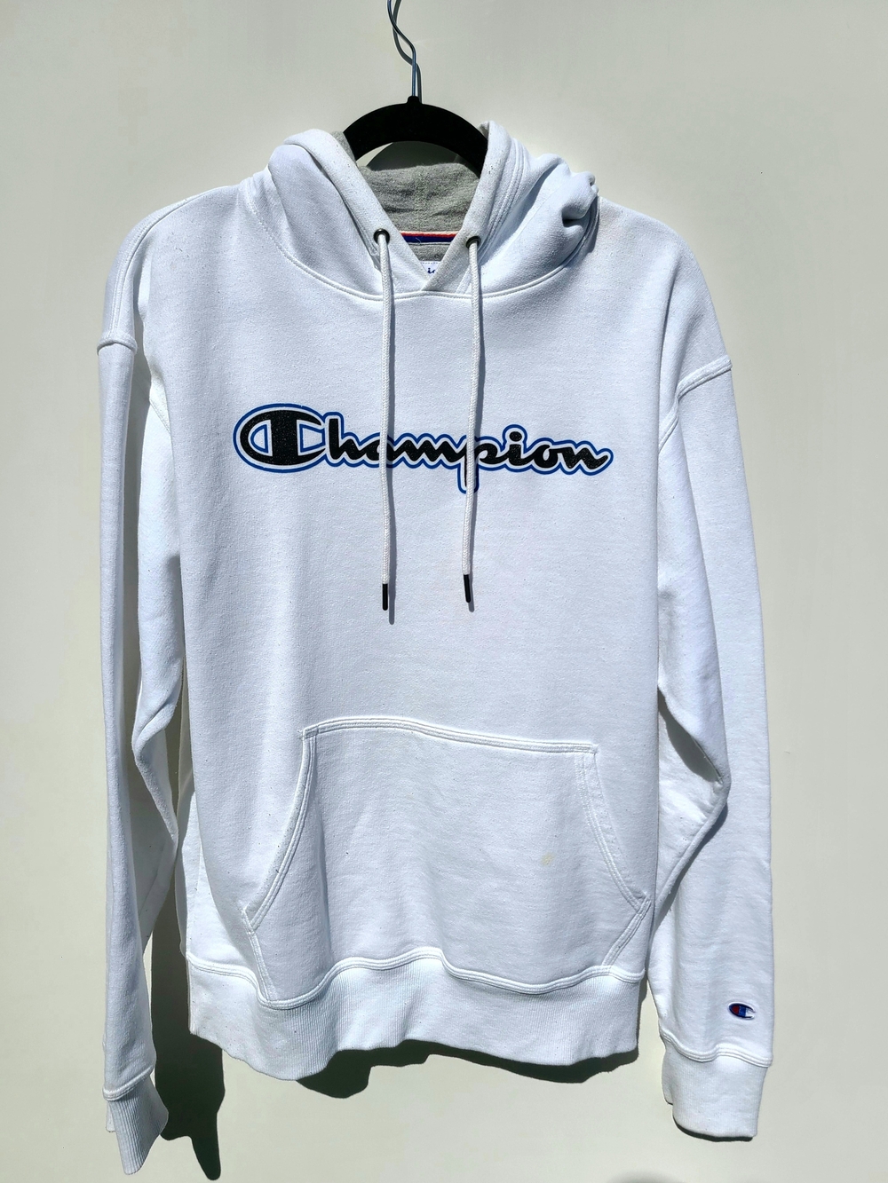 Champion Men's Powerblend Fleece Script Graphic Hoodie - White (Size M)